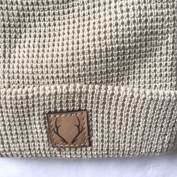 Richardson Beanie Soft Acrylic Birch Beige Folded Cuff Waffle Weave Hat Cap OS - Picture 4 of 5
